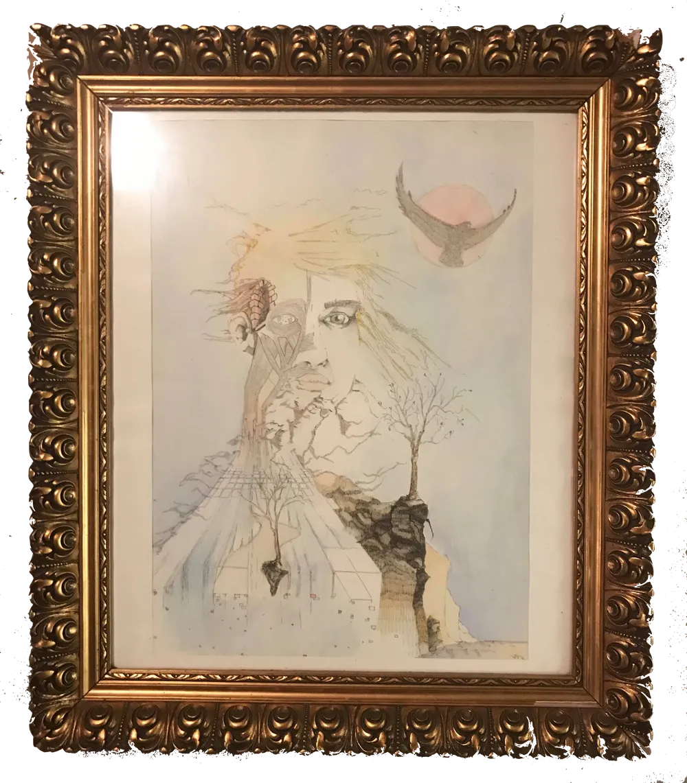 Self-portrait (c. 1990, ink and watercolors)