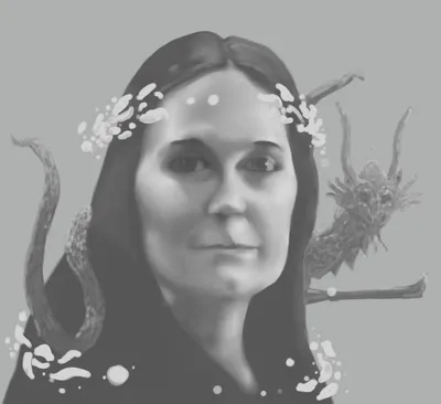 Dragon Doula and Tooth v1 – this was my first pass at a rough render of a dragon behind her. While I think compositionally it worked, I felt it lacked character and depth.